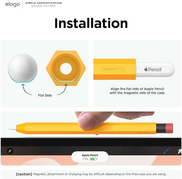 elago Compatible with Apple Pencil Pro Case & Apple Pencil 2nd Generation Case, Compatible with Magnetic Charging, Double Tap, Squeeze, Haptic (Must Read Installation Instructions) (Yellow) - Image 4