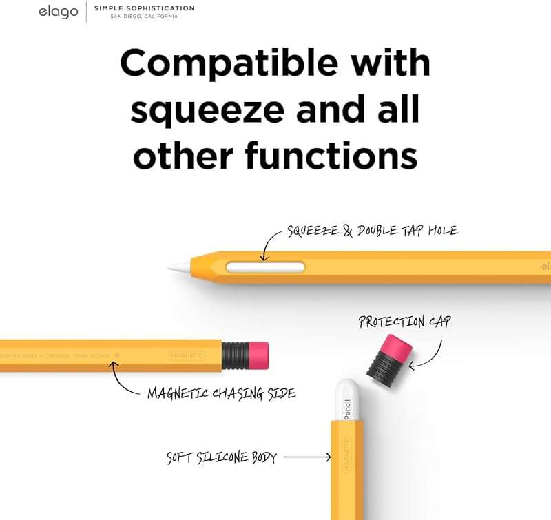 elago Compatible with Apple Pencil Pro Case & Apple Pencil 2nd Generation Case, Compatible with Magnetic Charging, Double Tap, Squeeze, Haptic (Must Read Installation Instructions) (Yellow) - Image 6