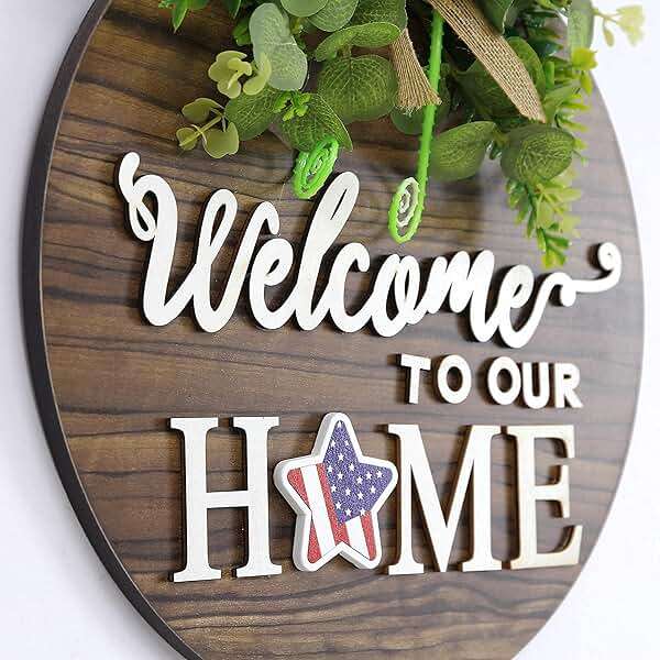 Interchangeable Seasonal Welcome Sign Front Door Decoration, Rustic Round Wood Wreaths Wall Hanging Outdoor, Farmhouse, Porch, for Spring Summer Fall All Seasons Holiday Halloween Christmas. - Image 5