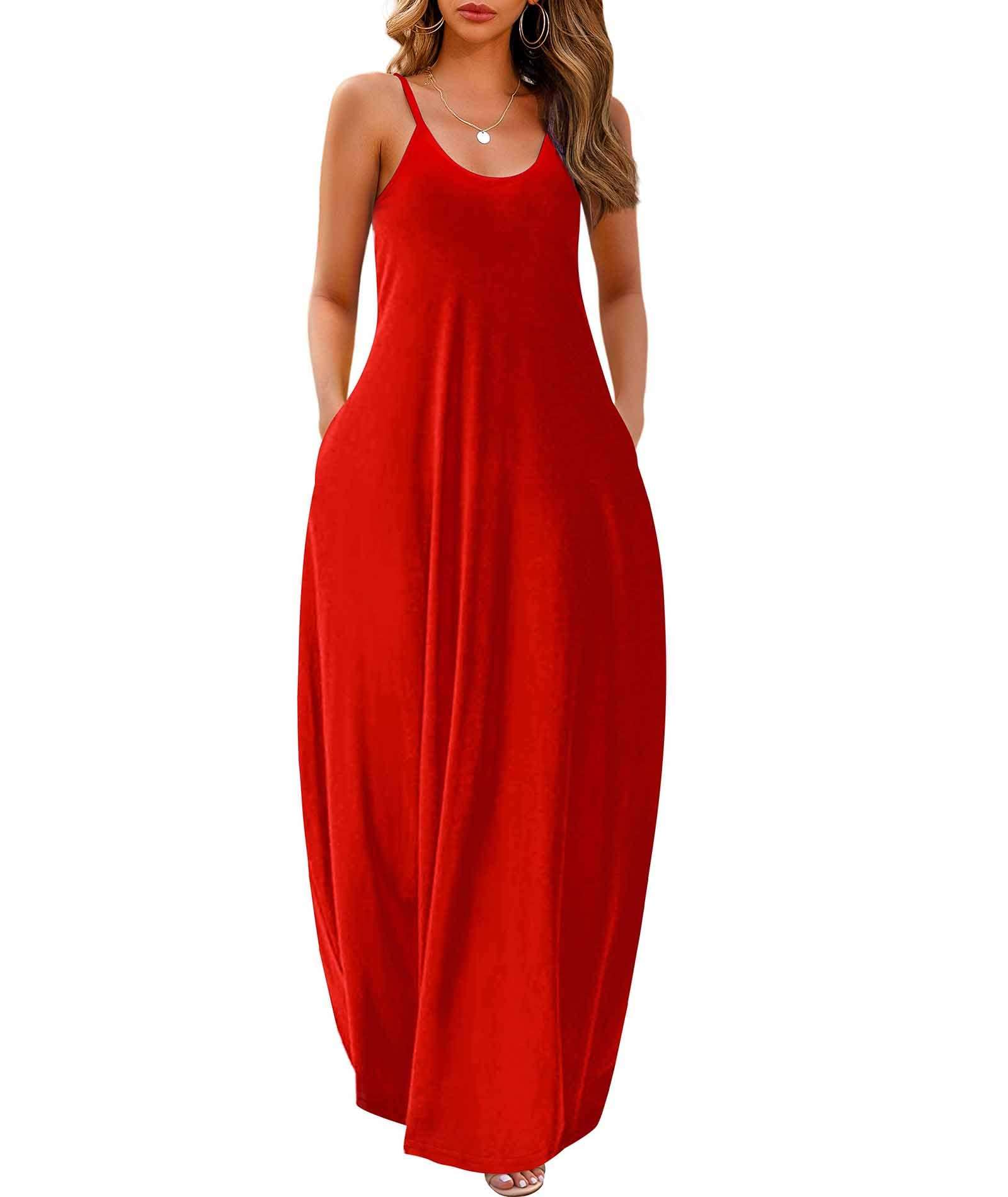 Wolddress Womens Maxi Dress with Pockets 2026 Casual Strap Plus Size Loose Plain Long Office Summer Beach Travel Dresses S-5X - Image 1