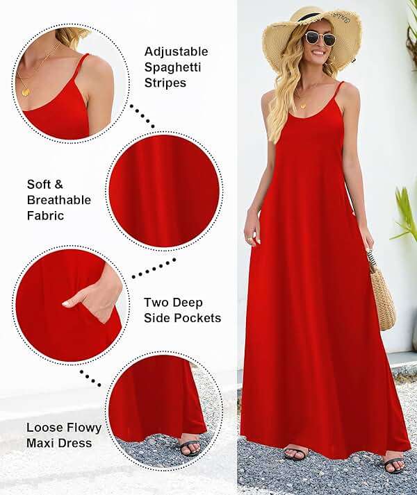 Wolddress Womens Maxi Dress with Pockets 2026 Casual Strap Plus Size Loose Plain Long Office Summer Beach Travel Dresses S-5X - Image 3