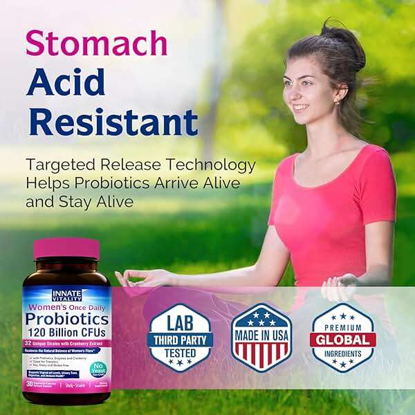 Innate Vitality Women's Probiotics, 120 Billion CFU, 32 Tested Strains, Probiotics for Women, Yeast Control, Vaginal pH Support, Prebiotics, Digestive Enzymes, Cranberry, Once Daily 30 Veggie Capsules - Image 6
