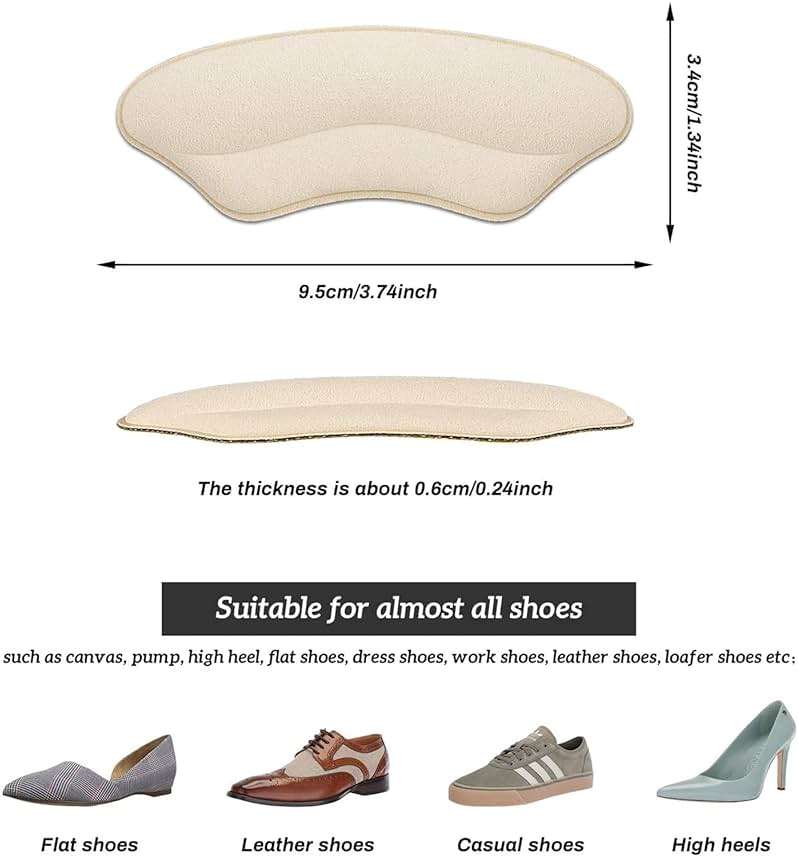 Heel Grips Liner Cushions Inserts for Loose Shoes, Heel Pads Snugs for Shoe Too Big Men Women, Filler Improved Shoe Fit and Comfort, Stop Heel Slip and Blister (4 Pairs) (Pale Apricot+Black) - Image 2