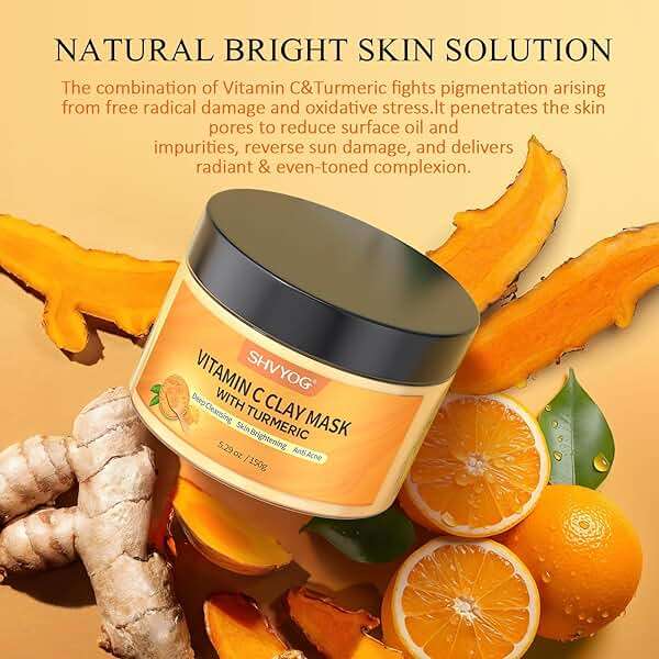 SHVYOG Turmeric Vitamin C Clay Mask with Kaolin Clay for Dull & Blemish-Prone Skin, Deep Cleansing Facial Mask, Face Masks Skincare for Controlling Oil and Refining Pores 5.29 Oz 150g - Image 6