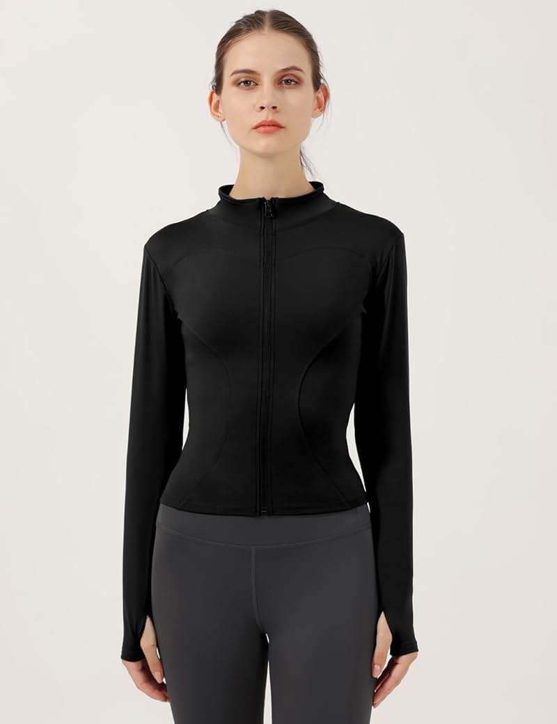 Locachy Women's Lightweight Stretchy Workout Full Zip Running Track Jacket with Thumb Holes - Image 2