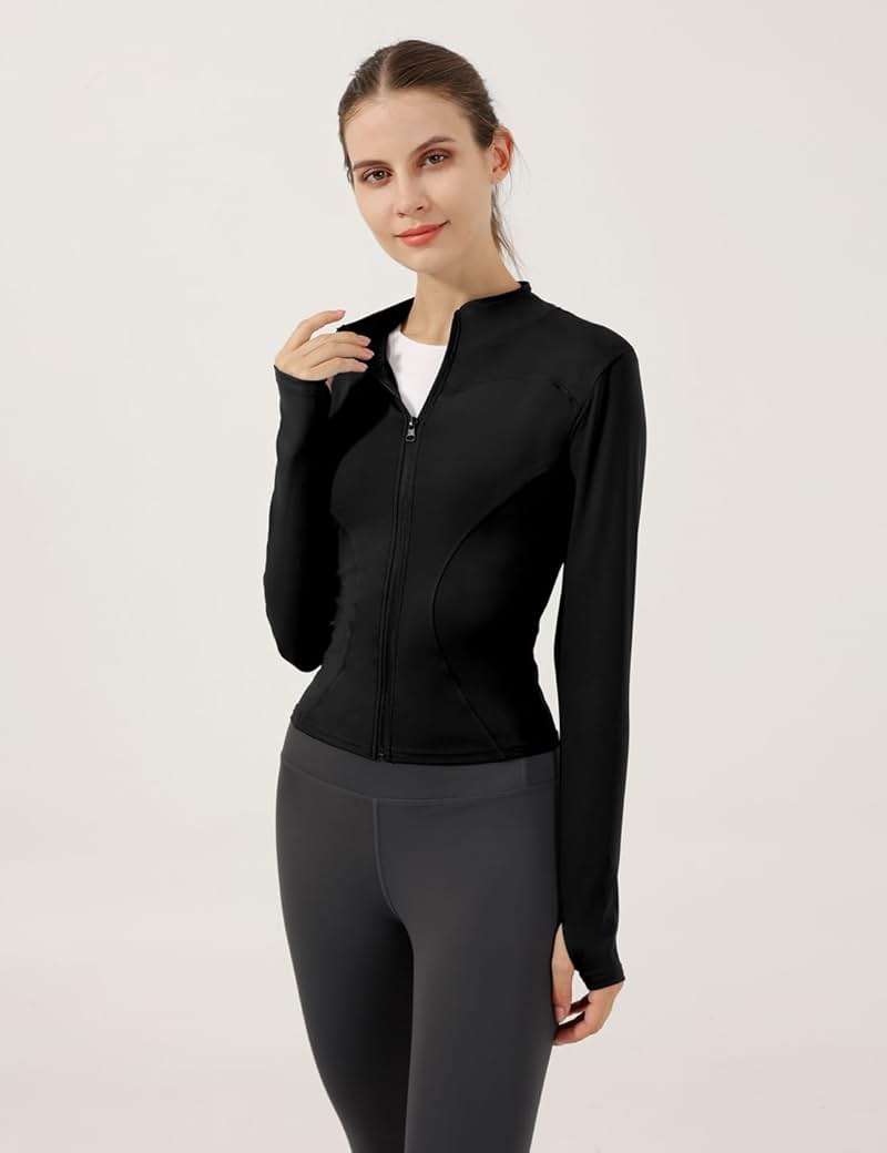 Locachy Women's Lightweight Stretchy Workout Full Zip Running Track Jacket with Thumb Holes - Image 6