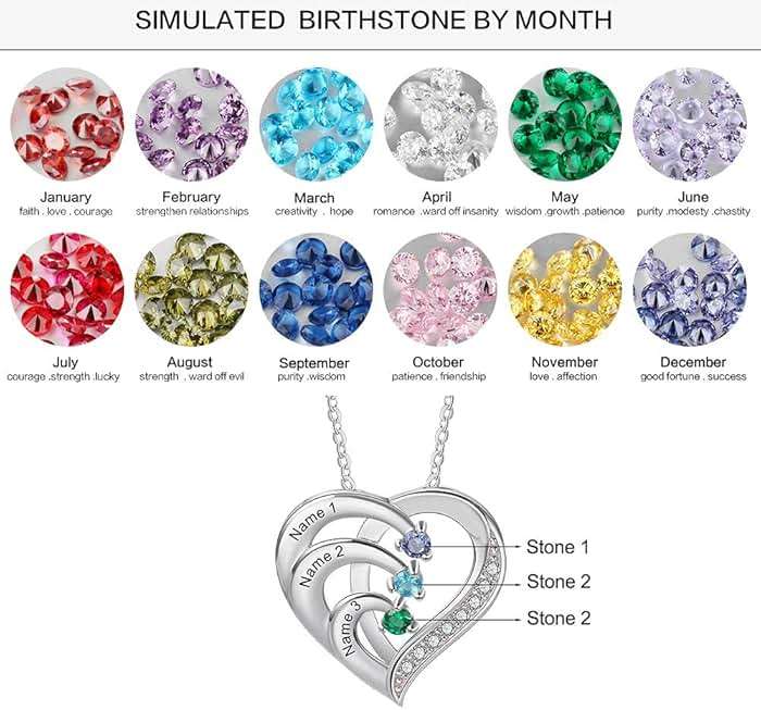 kaululu Custom Birthstone Necklace with Names for Women 925 Sterling Silver 2-6 Birthstones for Mom Wife Grandma Personalized Family Necklace Gifts or Birthday Christmas Valentines - Image 4