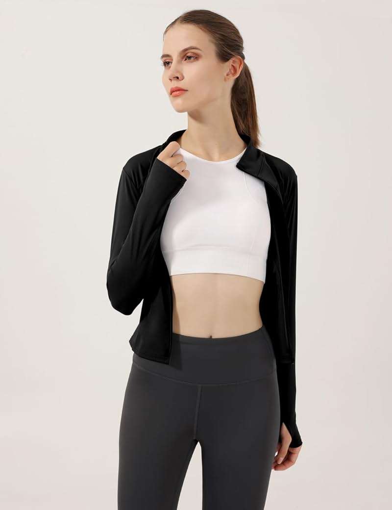Gacaky Women's Slim Fit Lightweight Athletic Full Zip Stretchy Workout Running Track Jacket with Thumb Holes - Image 4