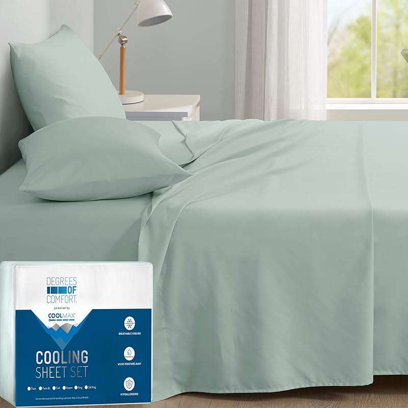 Degrees of Comfort Coolmax® Cooling Bed Sheets Queen Size for Hot Sleepers, Moisture Wicking Sheet Set for Night Sweats, Deep Pocket, Ultra Soft, Cozy for All Seasons, Aqua 4 Pieces - Image 1