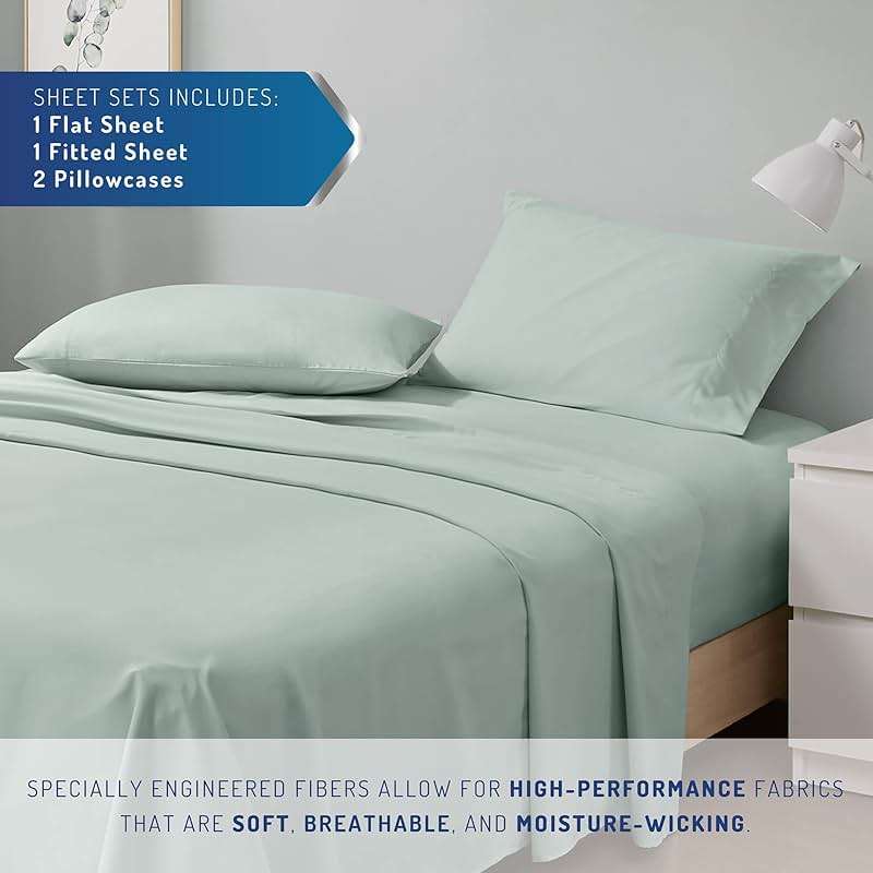Degrees of Comfort Coolmax® Cooling Bed Sheets Queen Size for Hot Sleepers, Moisture Wicking Sheet Set for Night Sweats, Deep Pocket, Ultra Soft, Cozy for All Seasons, Aqua 4 Pieces - Image 2