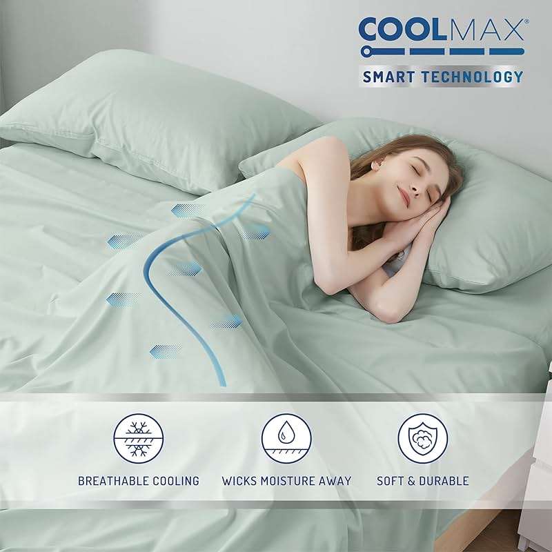 Degrees of Comfort Coolmax® Cooling Bed Sheets Queen Size for Hot Sleepers, Moisture Wicking Sheet Set for Night Sweats, Deep Pocket, Ultra Soft, Cozy for All Seasons, Aqua 4 Pieces - Image 7