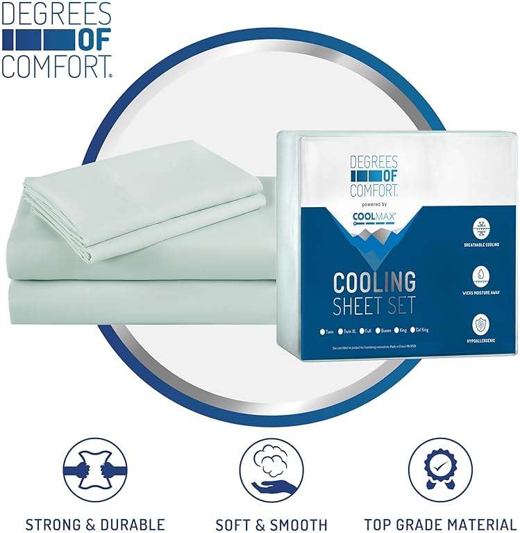 Degrees of Comfort Coolmax® Cooling Bed Sheets Queen Size for Hot Sleepers, Moisture Wicking Sheet Set for Night Sweats, Deep Pocket, Ultra Soft, Cozy for All Seasons, Aqua 4 Pieces - Image 9