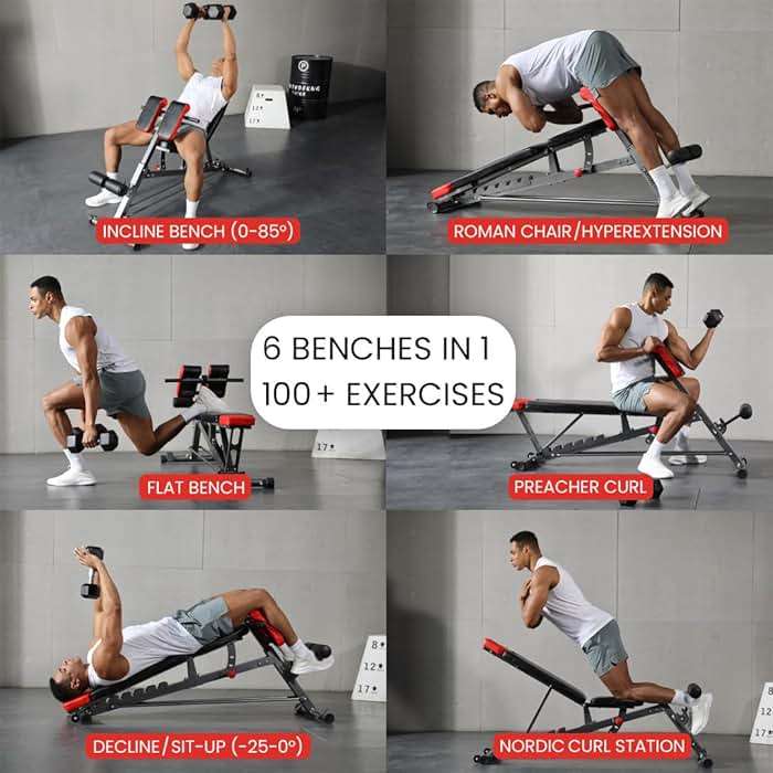 Finer Form Multi-Functional FID Weight Bench for Full All-in-One Body Workout – Hyper Back Extension, Roman Chair, Adjustable Ab Sit up Bench, Incline Decline Bench, Flat Bench - Image 3