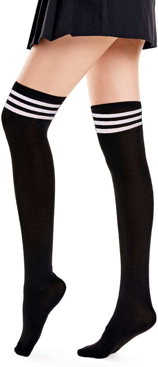 Ammiko Womens Thigh High Socks Cotton Striped Over the Knee Socks Long Knee High Socks Casual High Stockings for Women - Image 2