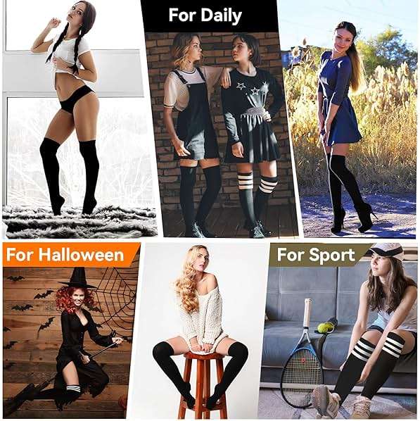 Ammiko Womens Thigh High Socks Cotton Striped Over the Knee Socks Long Knee High Socks Casual High Stockings for Women - Image 6