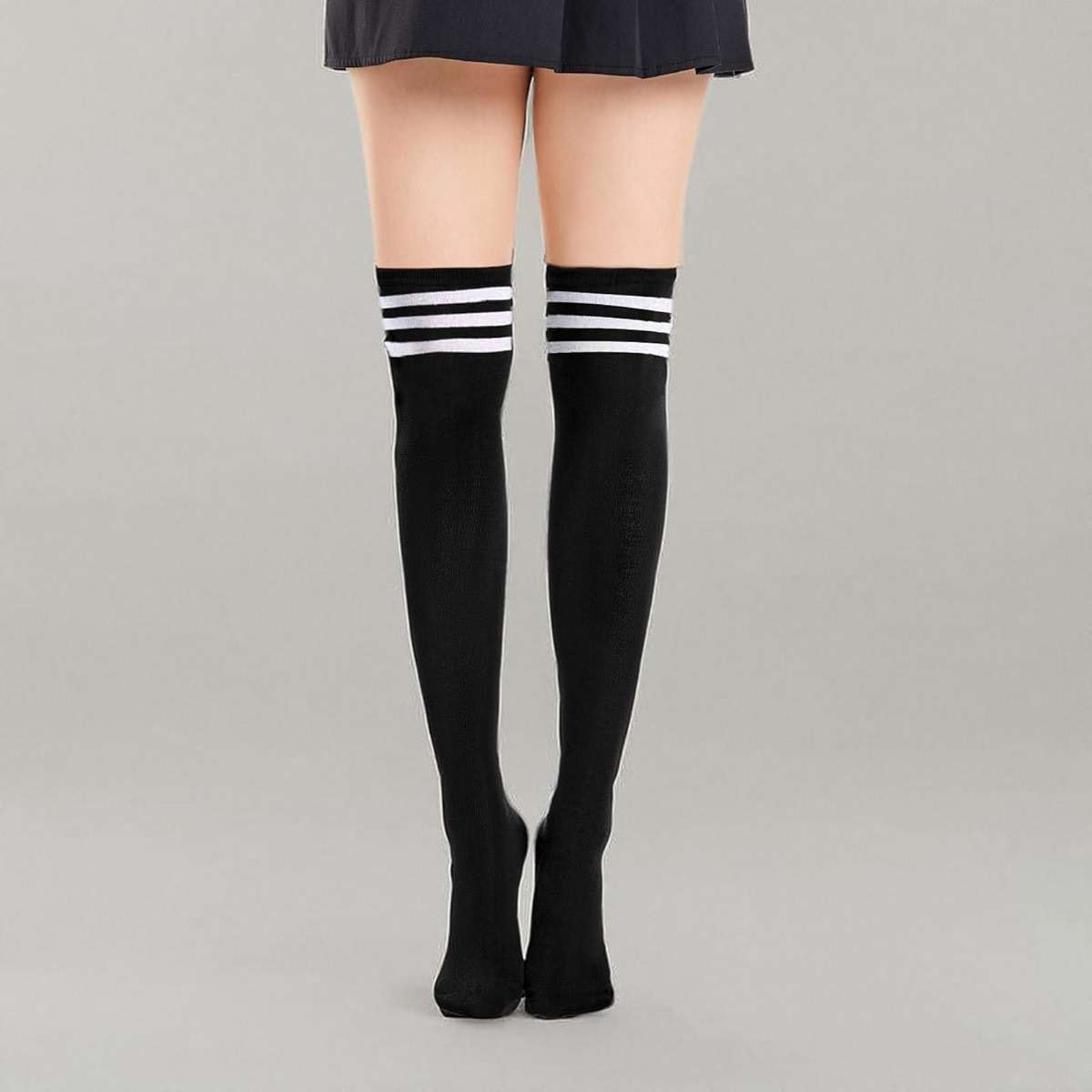 Ammiko Womens Thigh High Socks Cotton Striped Over the Knee Socks Long Knee High Socks Casual High Stockings for Women - Image 7