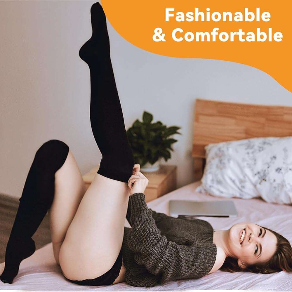 Ammiko Womens Thigh High Socks Cotton Striped Over the Knee Socks Long Knee High Socks Casual High Stockings for Women - Image 3