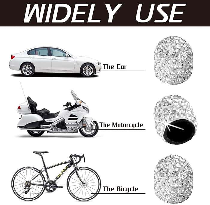 JUSTTOP 4 Pack Handmade Crystal Rhinestone Tire Valve Stem Caps, Wheel Tire Valve, Attractive Dustproof Bling Car Accessories, Universal for Cars, Trucks and Motorcycles-White - Image 2