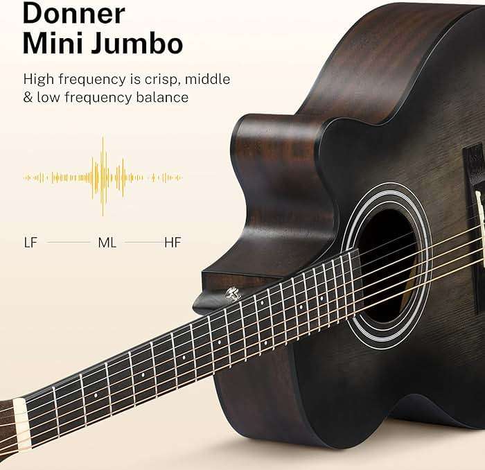 Donner Acoustic Guitar for Beginner Adult 40 Inch Cutaway Acustica Guitarra Bundle Kit with Pickup Online Lesson Bag Tuner Capo Strap Mini Jumbo Travel Teen Right Hand Black Brown DAJ-110CD - Image 3