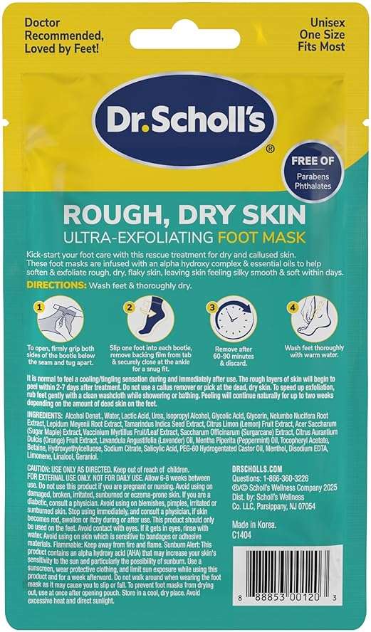 Dr. Scholl's Rough, Dry Skin Ultra Exfoliating Foot Peeling Mask, 3 Pairs Moisturizing Socks Gently Peels and Softens, with Urea, Dry Skin Callus Remover for Feet - Image 7