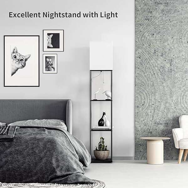 SUNMORY Floor Lamp with Shelves, Modern Square Standing Lamp with 3 Color Temperature Bulb, Corner Display Bookshelf Lamp for Living Room and Bedroom(Black) - Image 5