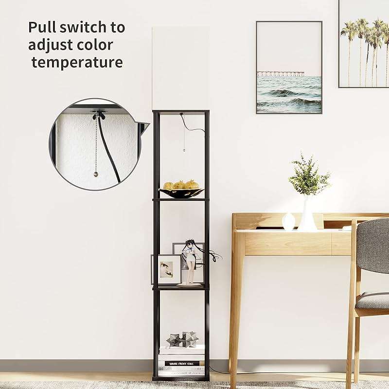 SUNMORY Floor Lamp with Shelves, Modern Square Standing Lamp with 3 Color Temperature Bulb, Corner Display Bookshelf Lamp for Living Room and Bedroom(Black) - Image 8