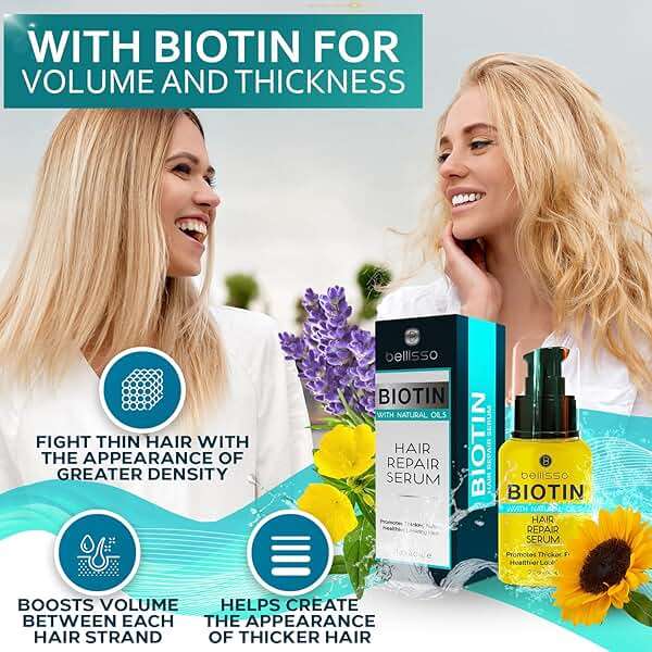 Biotin Hair Thickening Serum for Men and Women - Intense Strengthening Treatment Product with Natural Botanical Oil Blend to Help Boost Thin Hair - Repair Thinning Hair, Increase Volume and Shine - Image 2