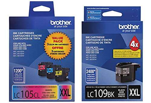 Brother Genuine Ultra High Yield Black Ink Cartridge LC109BK and Super High Yield Cyan Magenta and Yellow Cartridges LC105C, LC105M, LC105Y - Image 1