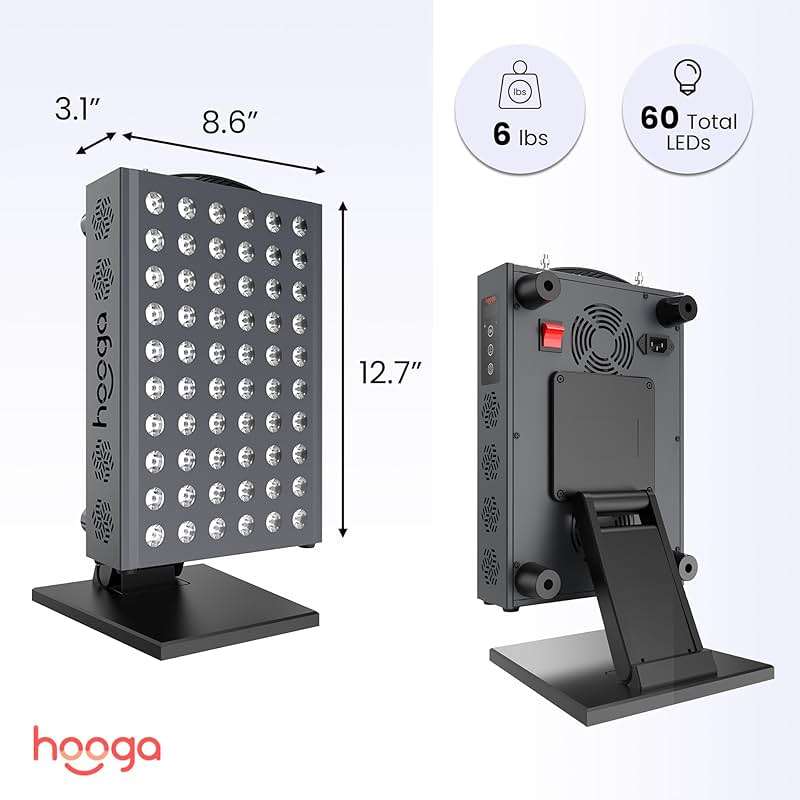 Hooga Red Light Therapy Panel Device – 660nm Red & 850nm Near Infrared Light Therapy, LED Light Therapy Lamp for Face & Body, Dual Chip LEDs, Timer, Adjustable Stand – PRO300 - Image 2