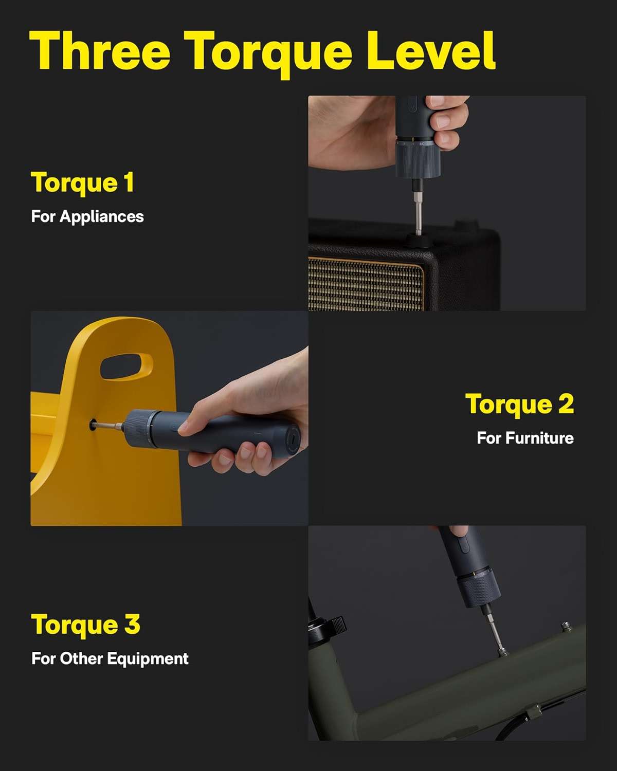 HOTO Electric Screwdriver Rechargeable, 3.6V Cordless Screwdriver Set USB-C, 1/4'' Hex Bits, 3 Torque Settings, 1500mAh Battery, LED Light & 12 S2 Metal Bits for Furniture/Electrical Repairs - Image 3