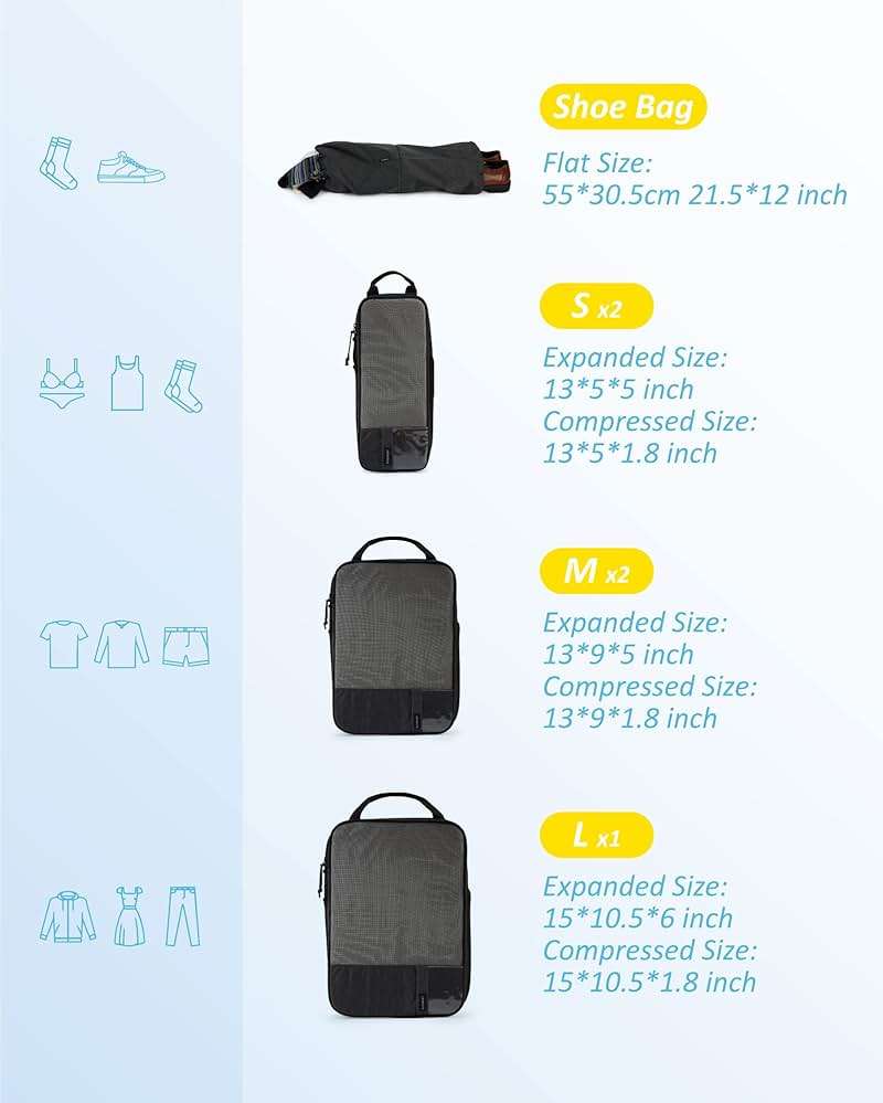 BAGSMART 6 Set /4 Set/2 Set Compression Packing Cubes for Travel, Lightweight Luggage Organizer Bags, Durable Space Saver Bags Travel Essentials - Image 2