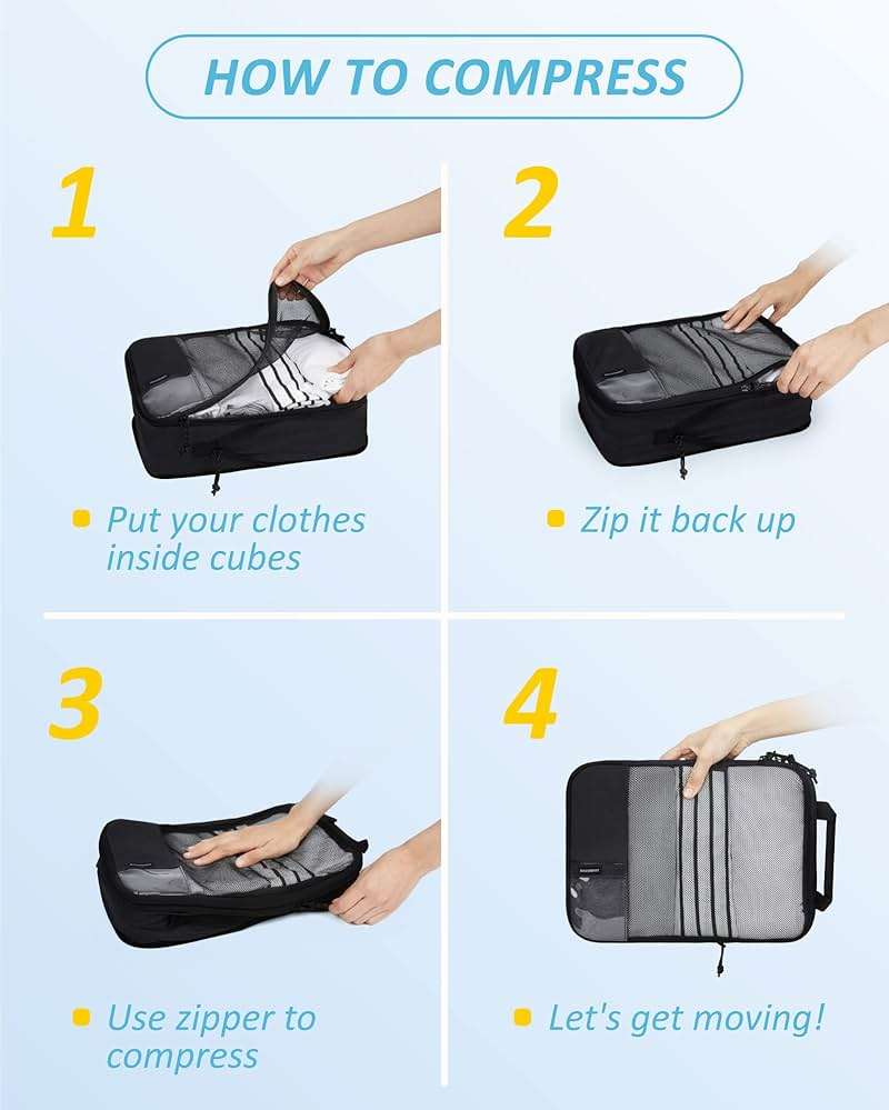 BAGSMART 6 Set /4 Set/2 Set Compression Packing Cubes for Travel, Lightweight Luggage Organizer Bags, Durable Space Saver Bags Travel Essentials - Image 5