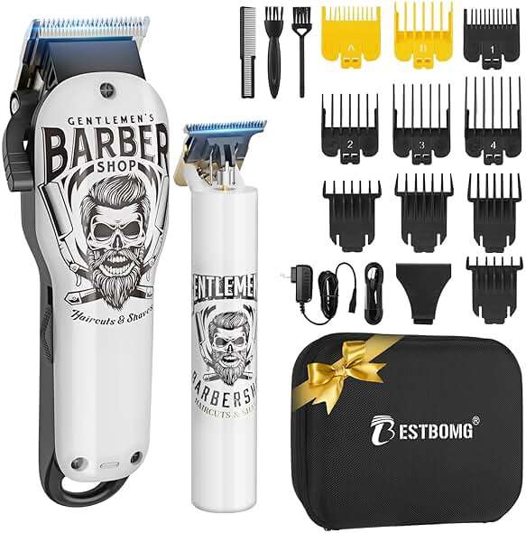 BESTBOMG® Hair Clippers & Trimmer Ceramic T-Blade Cordless Haircut Sets Rechargeable 2000mAh/1200mAh with 10 Guide Combs & for Men/Father/Husband/Boyfriend - Image 1