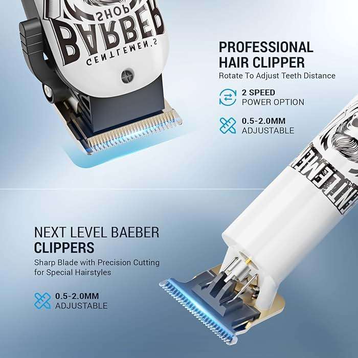 BESTBOMG® Hair Clippers & Trimmer Ceramic T-Blade Cordless Haircut Sets Rechargeable 2000mAh/1200mAh with 10 Guide Combs & for Men/Father/Husband/Boyfriend - Image 3