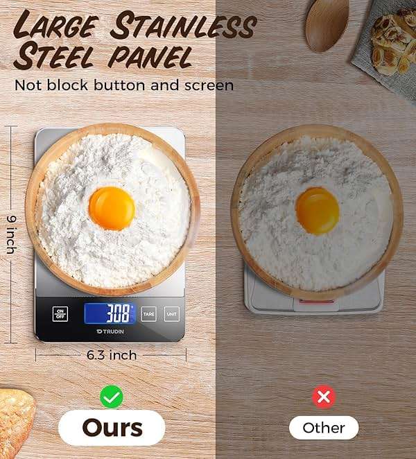 33lb Food Scale, NASA-Grade Digital Kitchen Scale, Precisely Measures Grams and Ounces for Baking and Cooking, Waterproof Tempered Glass & Stainless Steel Platform - Image 2