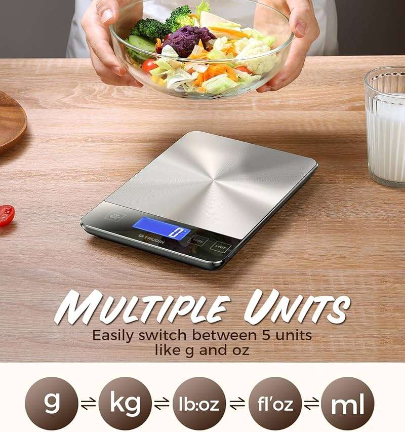 33lb Food Scale, NASA-Grade Digital Kitchen Scale, Precisely Measures Grams and Ounces for Baking and Cooking, Waterproof Tempered Glass & Stainless Steel Platform - Image 5