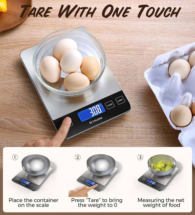 33lb Food Scale, NASA-Grade Digital Kitchen Scale, Precisely Measures Grams and Ounces for Baking and Cooking, Waterproof Tempered Glass & Stainless Steel Platform - Image 6