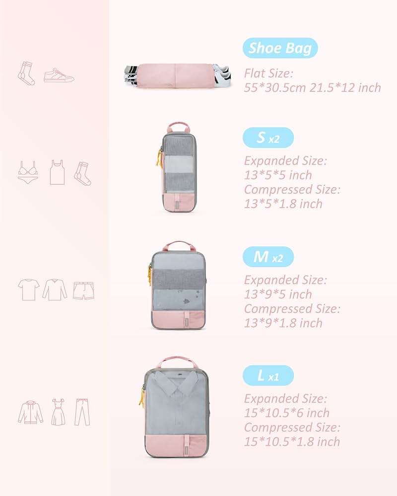 BAGSMART 6 Set /4 Set/2 Set Compression Packing Cubes for Travel, Lightweight Luggage Organizer Bags, Durable Space Saver Bags Travel Essentials - Image 2