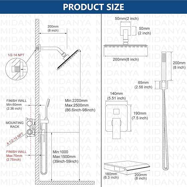 Midanya Shower System with Tub Spout,Bathtub Shower Faucet Set with Square Rainfall Head and Handheld Sprayer Wall Mount Tub Faucet Set with Valve and Trim Kit,8 Inch Matte Black - Image 5