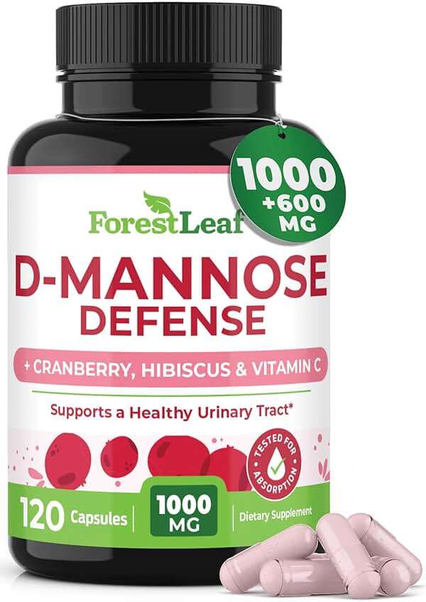 ForestLeaf D Mannose Supplements for Women & Men - D-Mannose 1000mg Capsules with Cranberry, Hibiscus & VIT C - DMannose Pills for UTI, Urinary Tract & Bladder Support - 120 Caps - Image 1