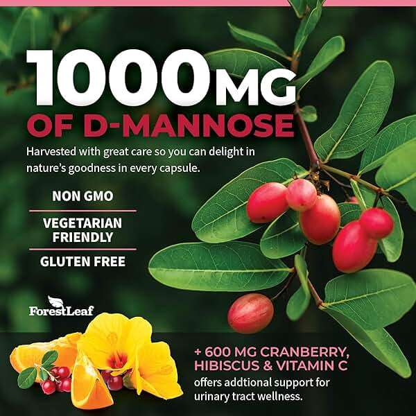 ForestLeaf D Mannose Supplements for Women & Men - D-Mannose 1000mg Capsules with Cranberry, Hibiscus & VIT C - DMannose Pills for UTI, Urinary Tract & Bladder Support - 120 Caps - Image 3