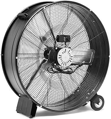 Amazon Basics 30" 300W High-Velocity Heavy-Duty Industrial Drum Fan for Cooling, Metal Housing, UL-Certified Safety Compliance, 2 Speeds, High CFM Up to 12,480, 5.9-ft Power Cord, 2 Wheels, Black - Image 4