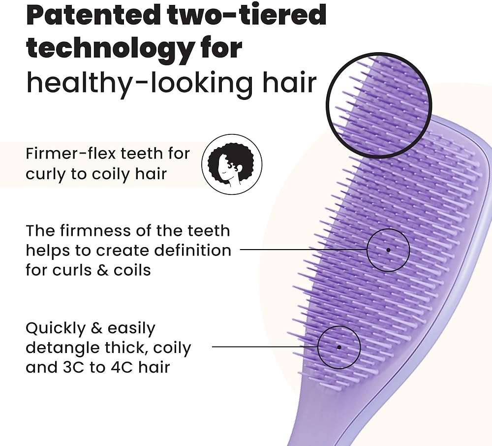 Tangle Teezer Ultimate Detangler Curly Hair Brush, Dry & Wet Hairbrush, Reduces Frizz & Breakage, for 3C to 4C Curly Hair Types, Purple Passion - Image 2