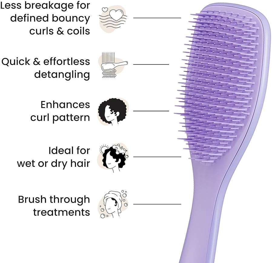 Tangle Teezer Ultimate Detangler Curly Hair Brush, Dry & Wet Hairbrush, Reduces Frizz & Breakage, for 3C to 4C Curly Hair Types, Purple Passion - Image 5