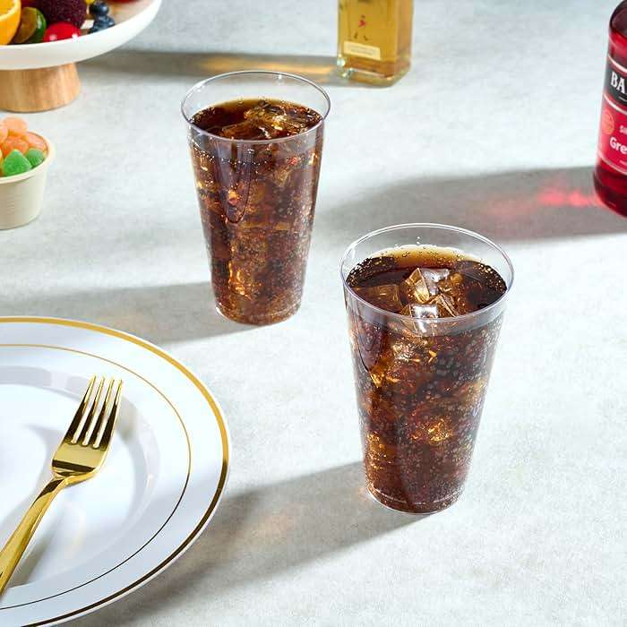 FOCUSLINE 100 Pack 16 oz Clear Plastic Cups, Disposable Cups Large Reusable Plastic Tumblers, Heavy-duty Clear Hard Cups 16 Ounce for Wedding Party, Thanksgiving, Halloween, Christmas - Image 6