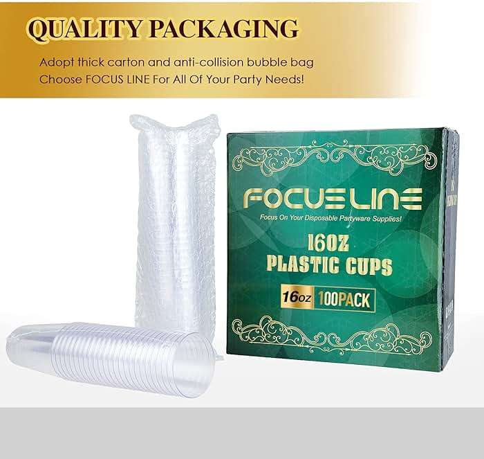 FOCUSLINE 100 Pack 16 oz Clear Plastic Cups, Disposable Cups Large Reusable Plastic Tumblers, Heavy-duty Clear Hard Cups 16 Ounce for Wedding Party, Thanksgiving, Halloween, Christmas - Image 7