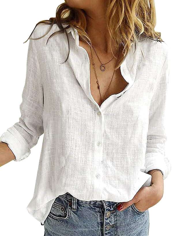 Astylish Womens V Neck Roll up Sleeve Button Down Blouses Tops - Image 1
