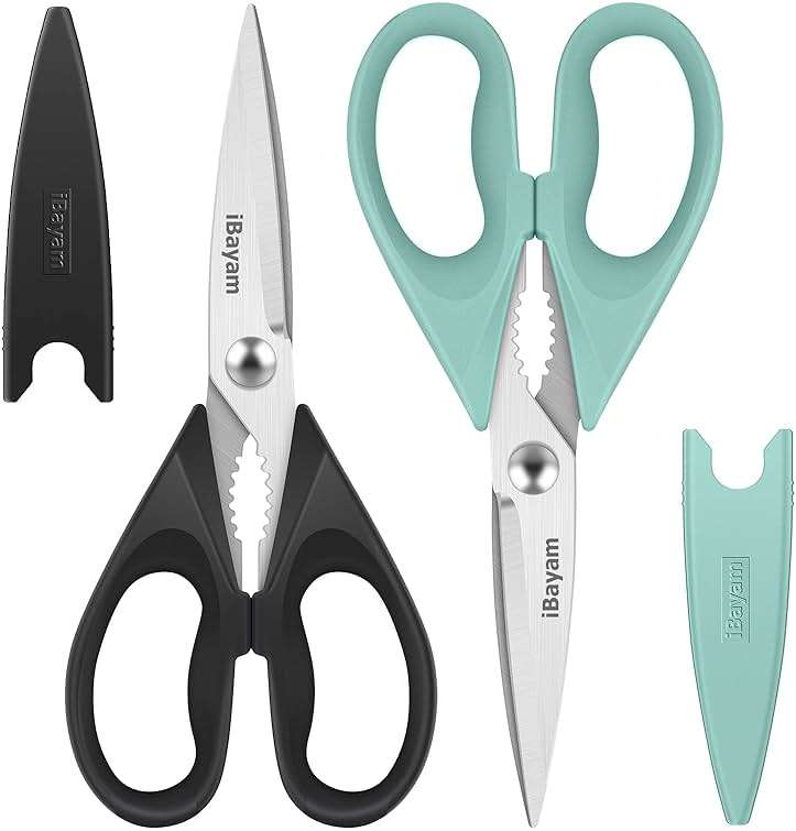 iBayam 2 Pack All Purpose Kitchen Shears Heavy Duty - Stainless Steel Kitchen Scissors With Protective Sheath, Soft Comfort-Grip Handle, Food & Meat Scissors, Home, Kitchen, Dining Utility Gadgets - Image 1
