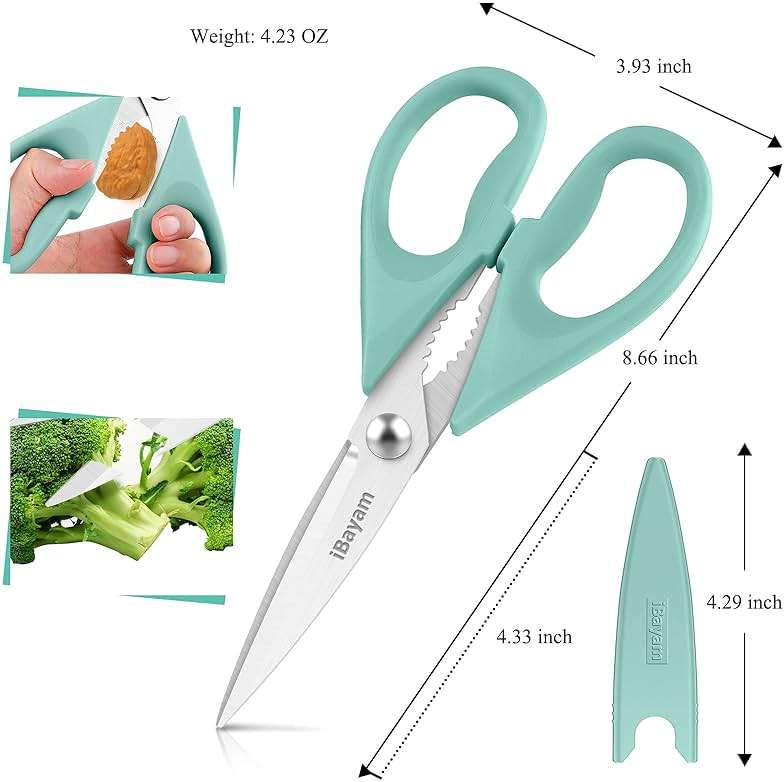 iBayam 2 Pack All Purpose Kitchen Shears Heavy Duty - Stainless Steel Kitchen Scissors With Protective Sheath, Soft Comfort-Grip Handle, Food & Meat Scissors, Home, Kitchen, Dining Utility Gadgets - Image 2