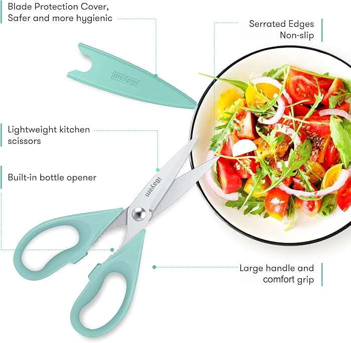 iBayam 2 Pack All Purpose Kitchen Shears Heavy Duty - Stainless Steel Kitchen Scissors With Protective Sheath, Soft Comfort-Grip Handle, Food & Meat Scissors, Home, Kitchen, Dining Utility Gadgets - Image 3